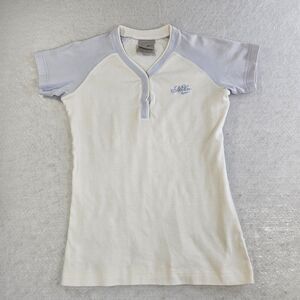 Nike Shirt Womens Medium Pastel Purple White Swoosh Logo Short Sleeve Henley